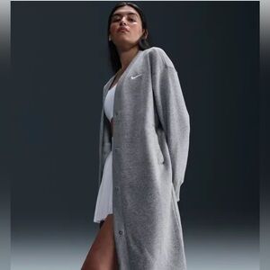 Nike Heather Gray Long Button-Up Cardigan w/ Pockets